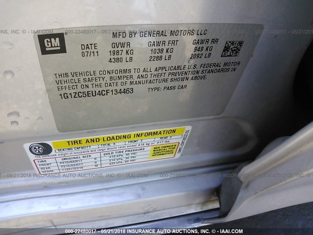 1G1ZC5EU4CF134463 - 2012 CHEVROLET MALIBU 1LT SILVER photo 9