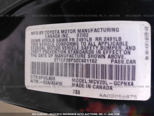 2T1CF28P32C601162 - 2002 TOYOTA CAMRY SOLARA SE/SLE ლურჯი ფოტო 9