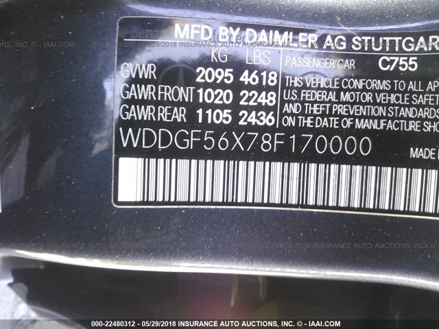 WDDGF56X78F170000 - 2008 MERCEDES-BENZ C 350 GRAY photo 9