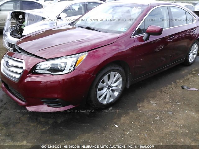 4S3BNAD69F3071039 - 2015 SUBARU LEGACY 2.5I PREMIUM MAROON photo 2