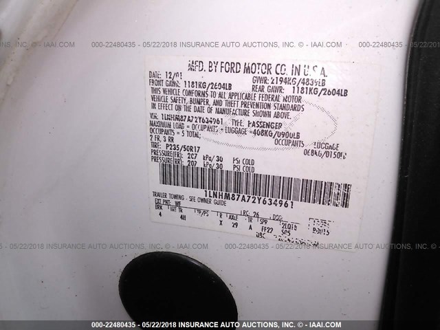 1LNHM87A72Y634961 - 2002 LINCOLN LS WHITE photo 9