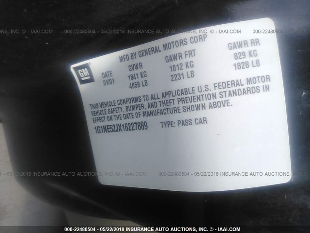 1G1NE52JX16227889 - 2001 CHEVROLET MALIBU LS შავი ფოტო 9