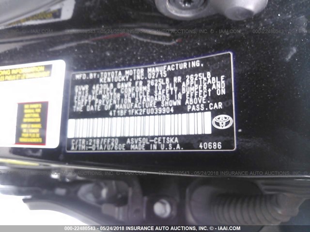 4T1BF1FK2FU039904 - 2015 TOYOTA CAMRY LE/XLE/SE/XSE BLACK photo 9