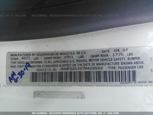 3VWFG31Y07M415562 - 2007 VOLKSWAGEN NEW BEETLE TRIPLE WHITE WHITE photo 9