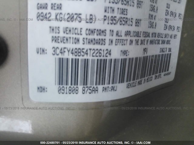 3C4FY48B54T226124 - 2004 CHRYSLER PT CRUISER GOLD photo 9