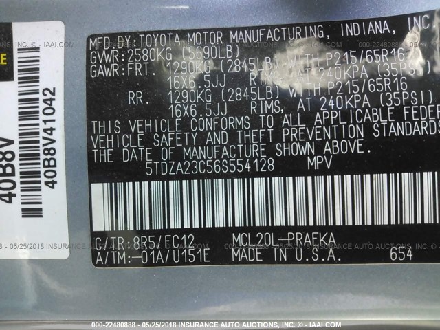 5TDZA23C56S554128 - 2006 TOYOTA SIENNA CE/LE GRAY photo 9