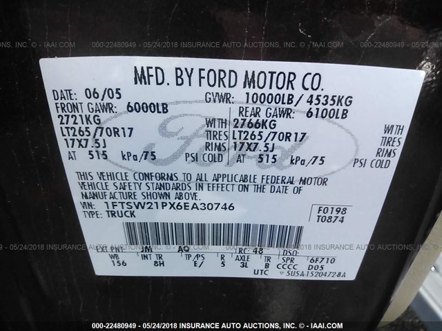 1FTSW21PX6EA30746 - 2006 FORD F250 SUPER DUTY MAROON photo 9