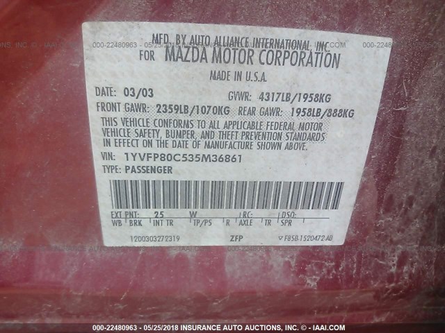 1YVFP80C535M36861 - 2003 MAZDA 6 I Rot Foto 9