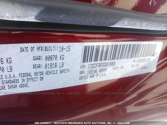 1C3CDFBB7GD610066 - 2016 DODGE DART SXT RED photo 9