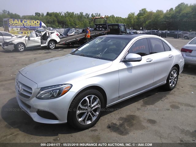 55SWF4KB0HU207627 - 2017 MERCEDES-BENZ C 300 4MATIC SILVER photo 2