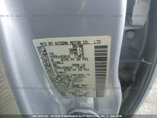 5N1ED28T61C515035 - 2001 NISSAN XTERRA XE/SE SILVER photo 9