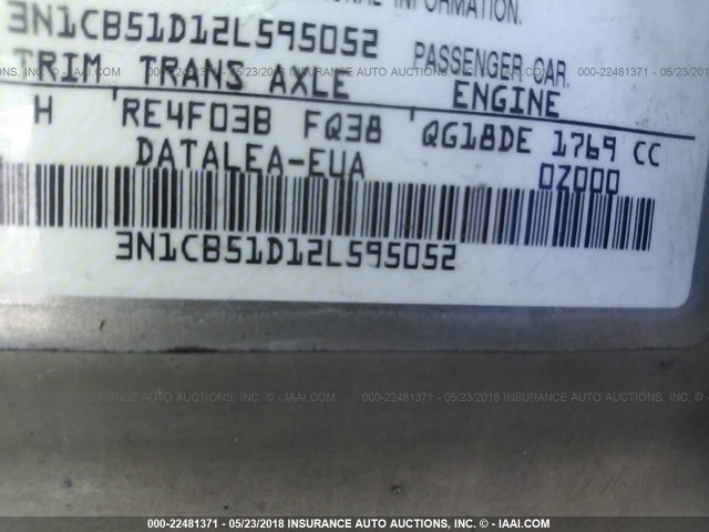 3N1CB51D12L595052 - 2002 NISSAN SENTRA XE/GXE BROWN photo 9