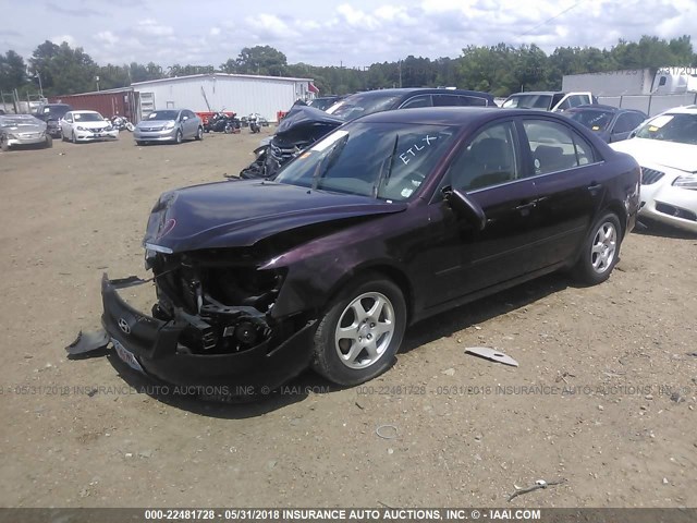 5NPEU46F36H104507 - 2006 HYUNDAI SONATA GLS/LX BURGUNDY photo 2