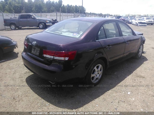 5NPEU46F36H104507 - 2006 HYUNDAI SONATA GLS/LX BURGUNDY photo 4