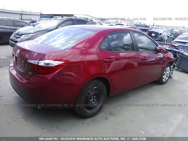 5YFBURHE5GP480151 - 2016 TOYOTA COROLLA L/LE/LE PLS/PRM/S/S PLS RED photo 4