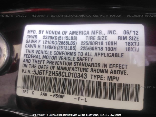 5J6TF2H56CL010343 - 2012 HONDA CROSSTOUR EXL წითელი ფოტო 9