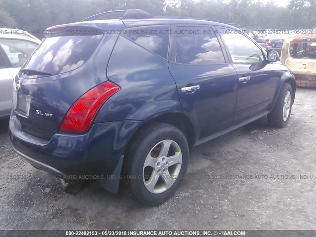 JN8AZ08W35W406253 - 2005 NISSAN MURANO SL/SE/S BLUE photo 4