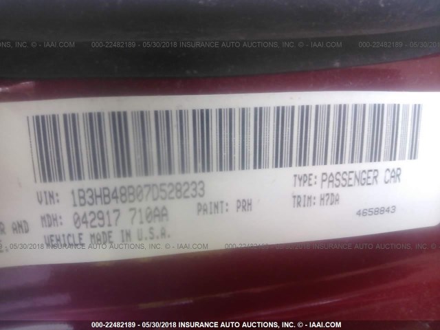 1B3HB48B07D528233 - 2007 DODGE CALIBER SXT RED photo 9