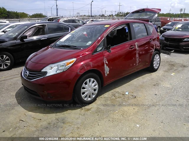 3N1CE2CP3EL428290 - 2014 NISSAN VERSA NOTE S/S PLUS/SV/SL RED photo 2