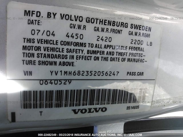 YV1MH682352056247 - 2005 VOLVO S40 T5 SILVER photo 9