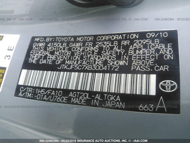 JTKJF5C7XB3004172 - 2011 TOYOTA SCION TC 灰色 照片 9