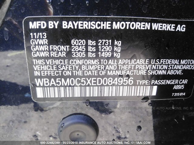 WBA5M0C5XED084956 - 2014 BMW 550 XIGT BLUE photo 9