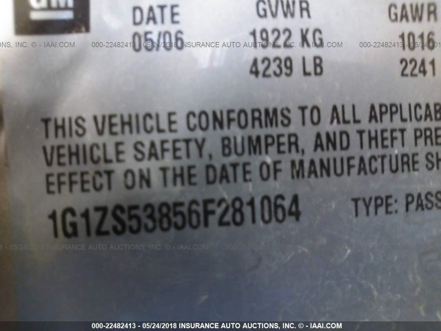 1G1ZS53856F281064 - 2006 CHEVROLET MALIBU LS GOLD photo 9