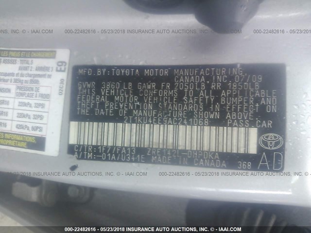 2T1KU4EE9AC241068 - 2010 TOYOTA COROLLA MATRIX  SILVER photo 9
