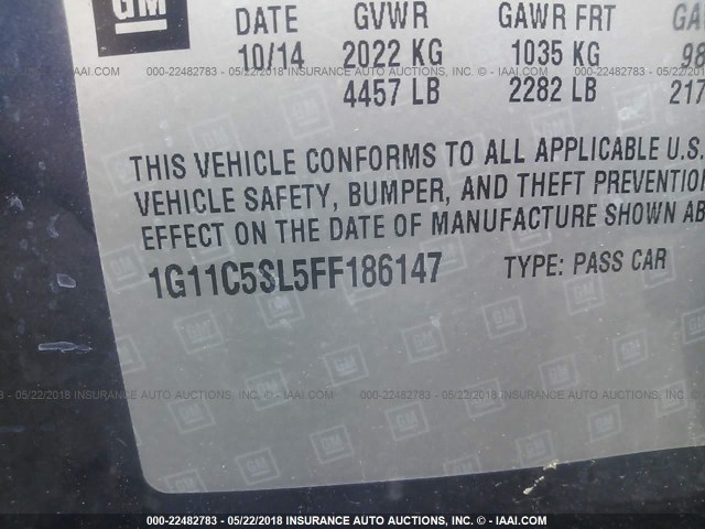 1G11C5SL5FF186147 - 2015 CHEVROLET MALIBU 1LT 蓝色 照片 9