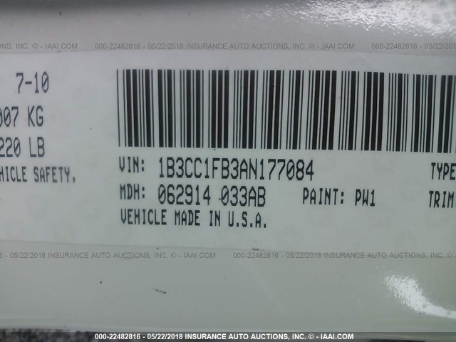 1B3CC1FB3AN177084 - 2010 DODGE AVENGER EXPRESS WHITE photo 9