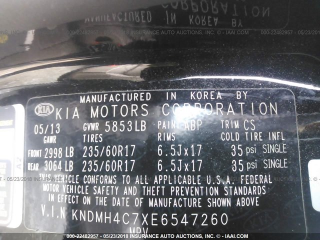 KNDMH4C7XE6547260 - 2014 KIA SEDONA EX BLACK photo 9