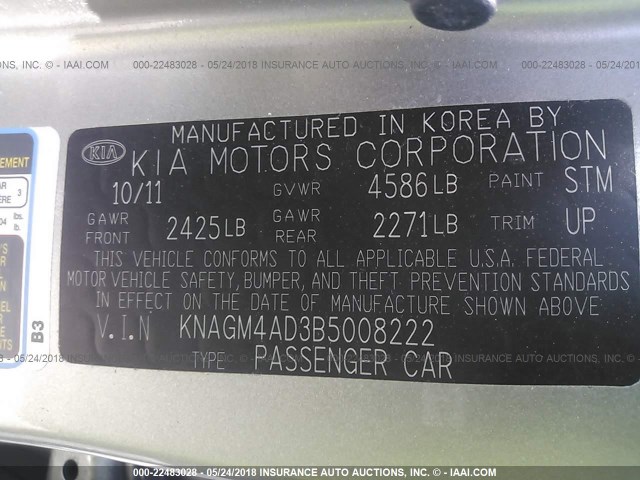 KNAGM4AD3B5008222 - 2011 KIA OPTIMA HYBRID SILVER photo 9