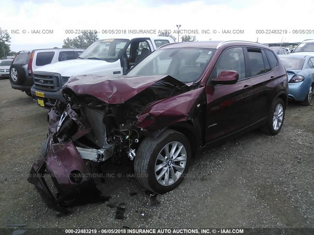 5UXWX9C51D0A29385 - 2013 BMW X3 XDRIVE28I RED photo 2