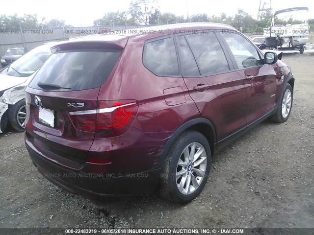5UXWX9C51D0A29385 - 2013 BMW X3 XDRIVE28I RED photo 4