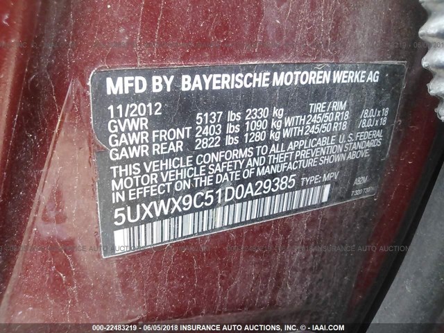 5UXWX9C51D0A29385 - 2013 BMW X3 XDRIVE28I RED photo 9