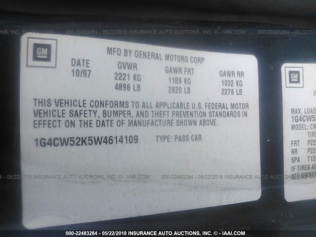 1G4CW52K5W4614109 - 1998 BUICK PARK AVENUE  GREEN photo 9