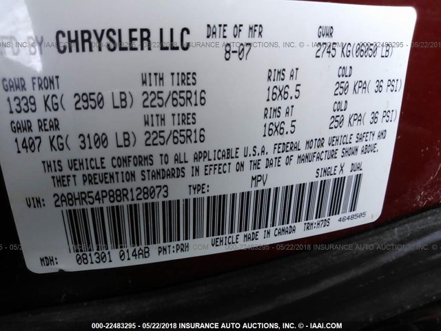 2A8HR54P88R128073 - 2008 CHRYSLER TOWN & COUNTRY TOURING RED photo 9