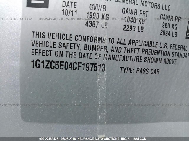 1G1ZC5E04CF197513 - 2012 CHEVROLET MALIBU 1LT 灰色 照片 9