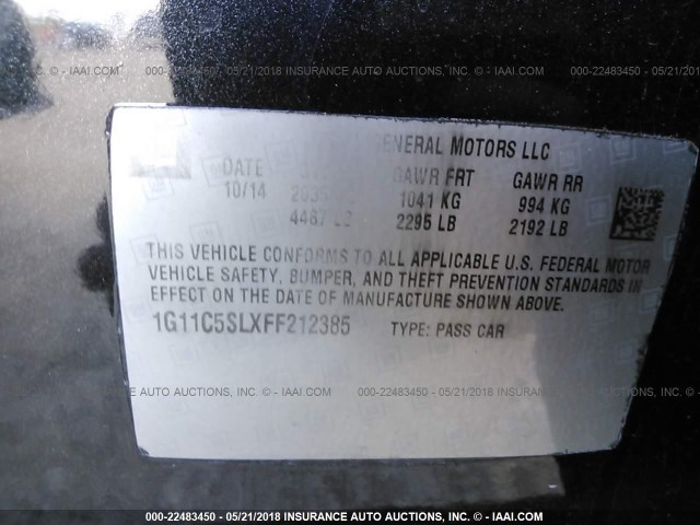 1G11C5SLXFF212385 - 2015 CHEVROLET MALIBU 1LT BLACK photo 9