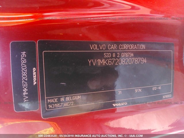 YV1MK672082078794 - 2008 VOLVO C30 T5 RED photo 9
