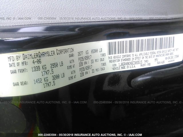 1J8GR48KX6C303515 - 2006 JEEP GRAND CHEROKEE LAREDO/COLUMBIA/FREEDOM 黑色 照片 9