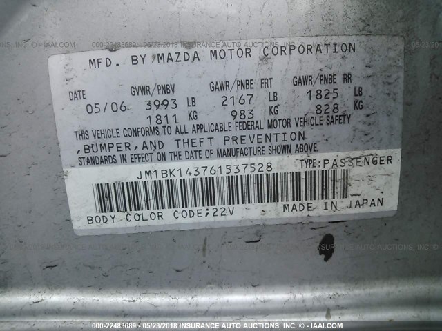 JM1BK143761537528 - 2006 MAZDA 3 HATCHBACK SILVER photo 9