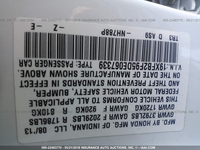 19XFB2F95DE067339 - 2013 HONDA CIVIC EXL Ağ foto 9