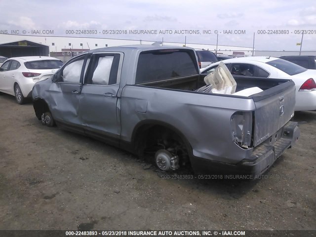 5FPYK3F69HB039166 - 2017 HONDA RIDGELINE RTL SILVER photo 3