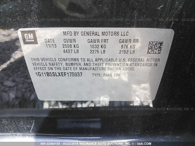 1G11B5SLXEF175937 - 2014 CHEVROLET MALIBU LS GRAY photo 9