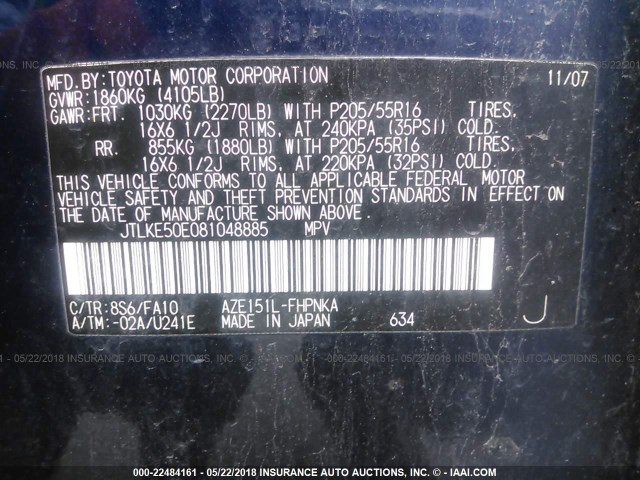 JTLKE50E081048885 - 2008 TOYOTA SCION XB შავი ფოტო 9