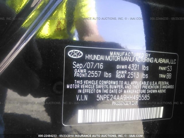 5NPE24AA9HH495585 - 2017 HYUNDAI SONATA ECO BLACK photo 9