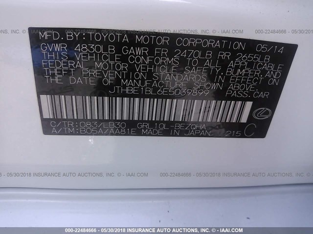 JTHBE1BL6E5039899 - 2014 LEXUS GS 350 WHITE photo 9