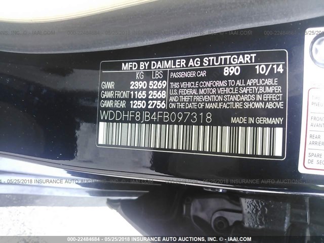 WDDHF8JB4FB097318 - 2015 MERCEDES-BENZ E 350 4MATIC BLUE photo 9