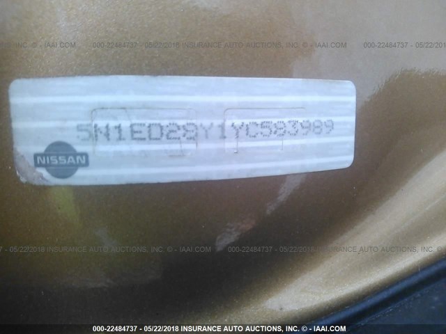 5N1ED28Y1YC583989 - 2000 NISSAN XTERRA XE/SE GOLD photo 9